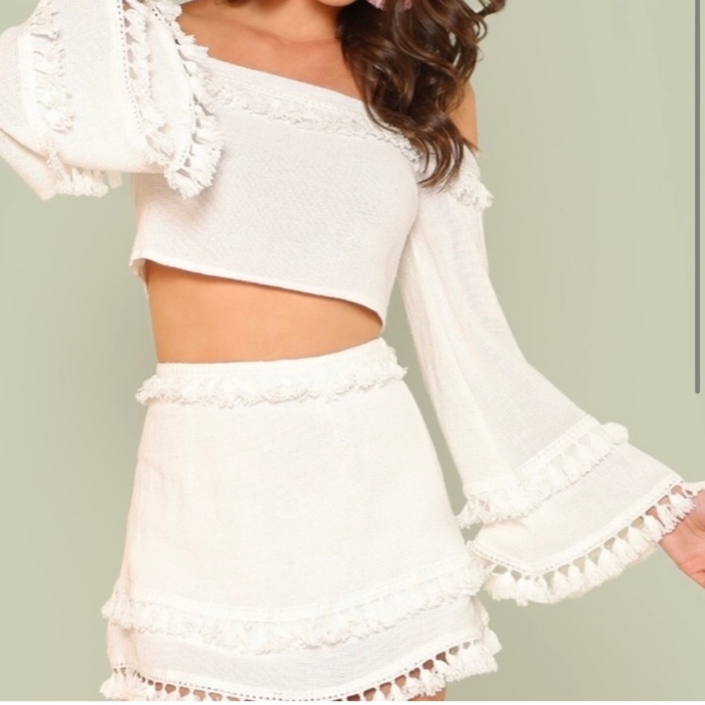 American Threads - Native Daughters Tassel Skirt Set In White
